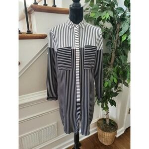 Boutique Women White/Black Polyester Collared Long Sleeve Knee Length Dress M